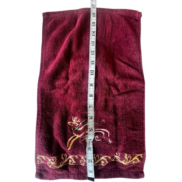 3 Christmas Reindeer Hand Towels 17X10.5Maroon w/ Gold Embroidery 99% Cotton - Picture 2 of 10